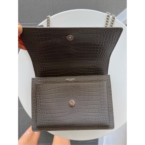 Saint Laurent YSL Grey Croc Medium Leather Sunset Bag - Picture 5 of 9